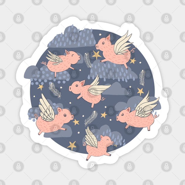 When Pigs Fly on Dark Blue Sticker by latheandquill